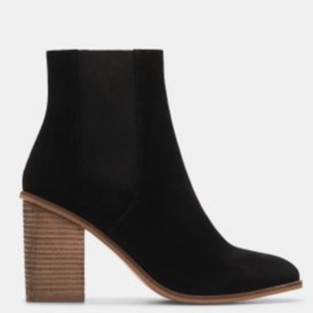 Mango Suede Ankle Boots Black Stacked Heel 9